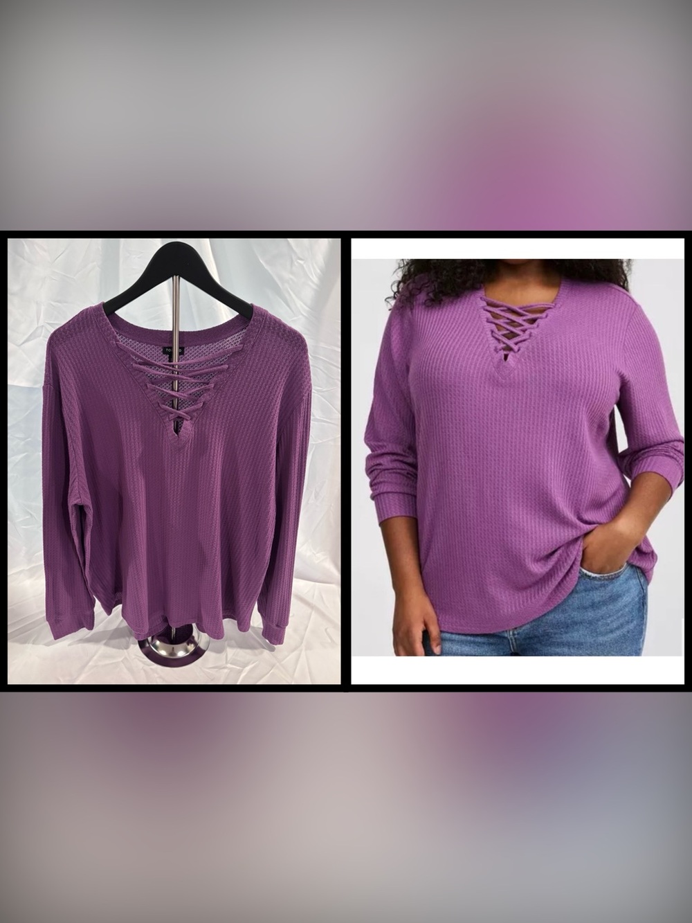 TORRID | Waffle Lace Up V-Neck Long Sleeve Top
